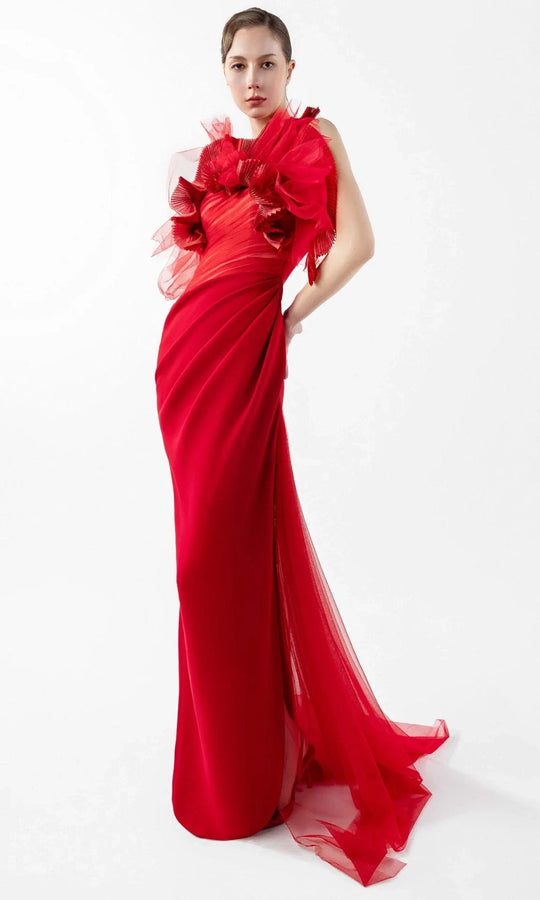 MNM Couture G2001 - Sleeveless Pleated Organza Sheath Gown
