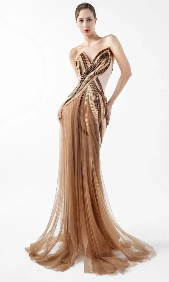 MNM Couture G2038 - Sculpted Strapless Tulle Overskirt Gown