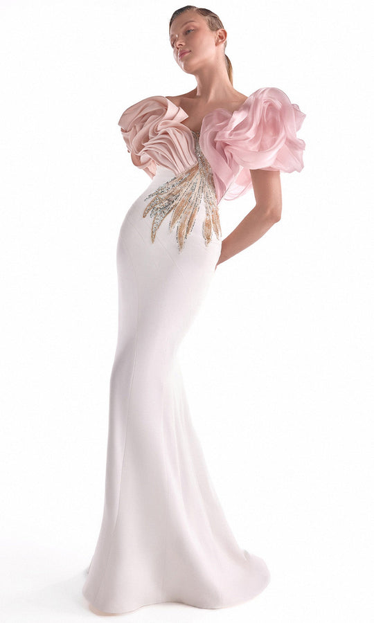 MNM COUTURE G2120 - Embellished Mermaid Dress with Voluminous Sleeves