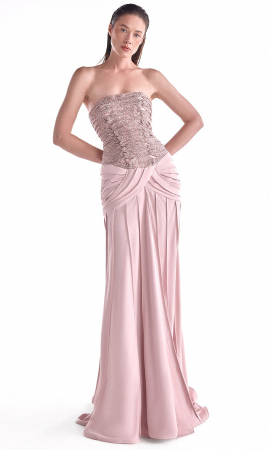 MNM COUTURE G2129 - Strapless Ribbed Crepe Evening Dress
