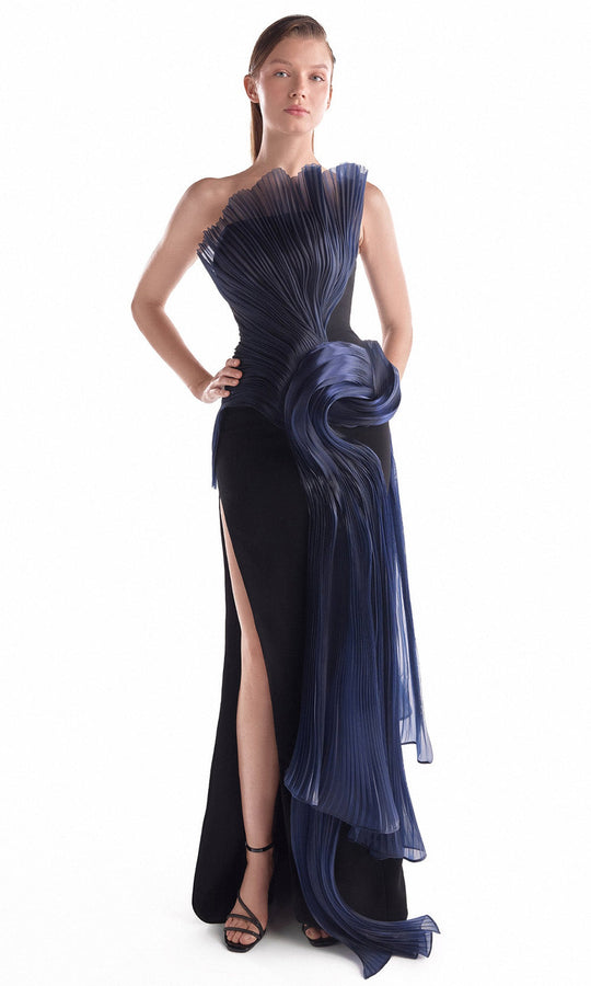 MNM COUTURE G2145 - Pleated Bodice Asymmetric Column Dress