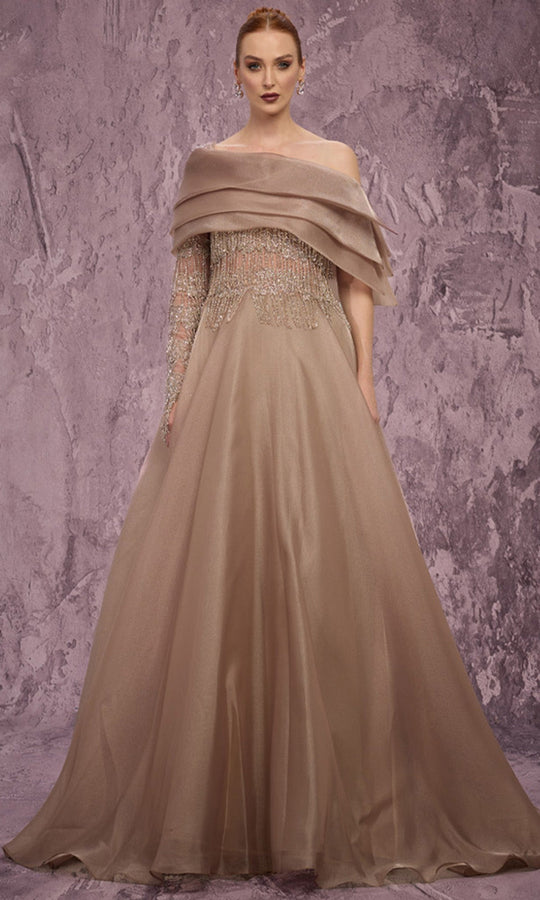 MNM COUTURE J03308 - One Sleeve Embellished A-Line Gown