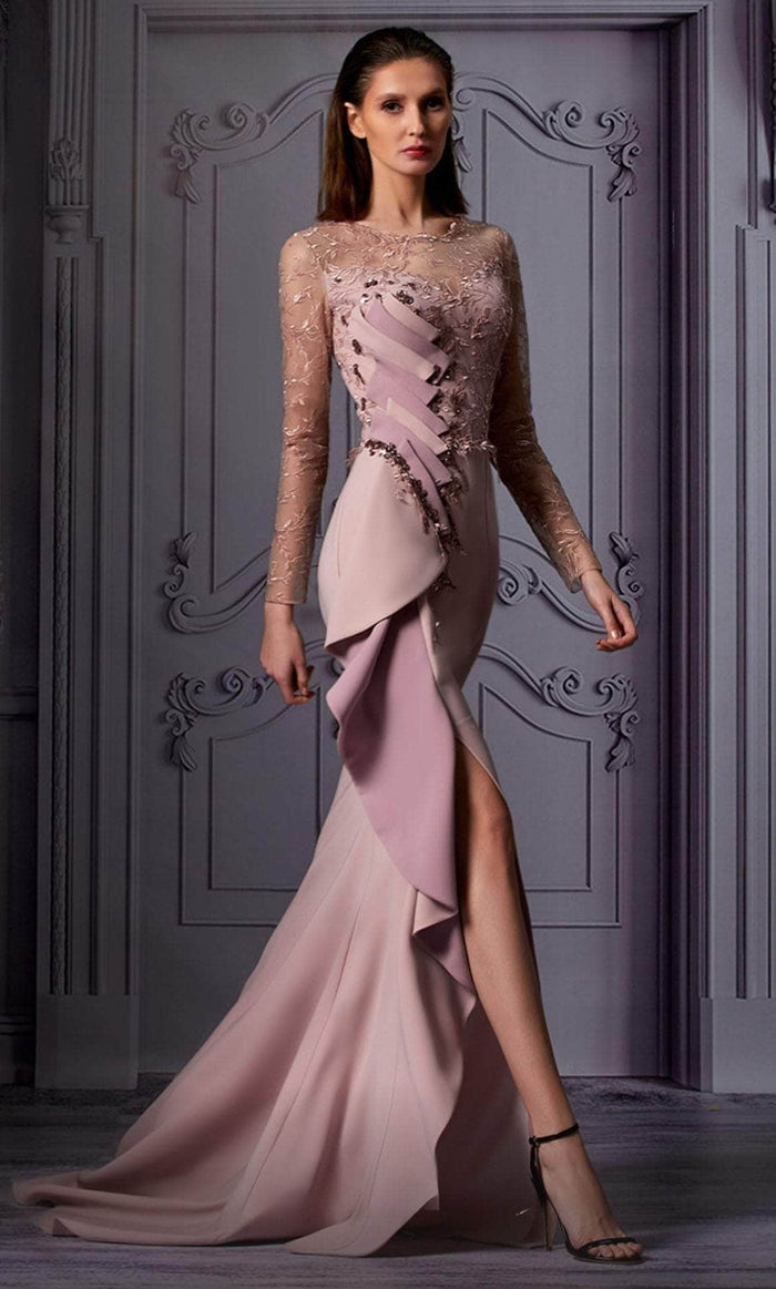 illusion neck prom dress Dark Green See Through Prom Dresses With Sleeves Illusion Neck Party Dresses ARD2498
