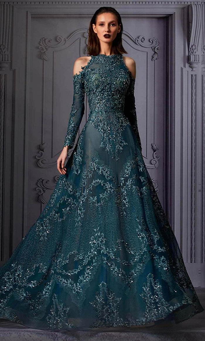 MNM COUTURE K3856 - Cold-Shoulder Prom Gown Prom Dresses 0 / Green