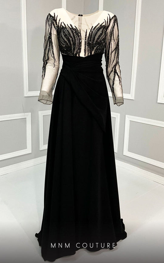 MNM Couture K3893 Illusion Jewel Applique Dress
