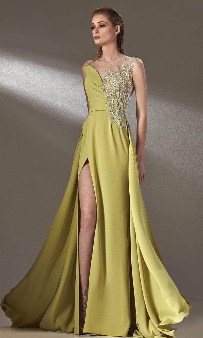 MNM Couture K3903 - Illusion Embellished Evening Dress Prom Dresses 20 / Pistache