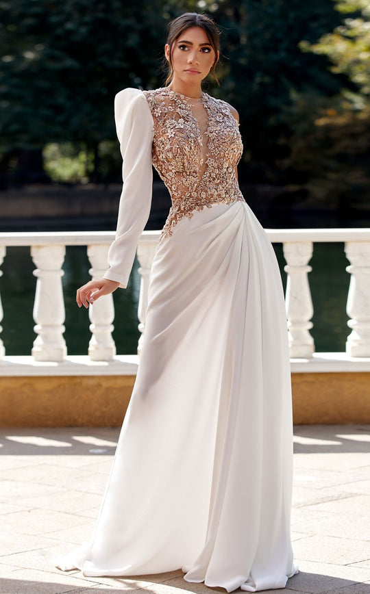 MNM COUTURE K3939 - Embroidered Illusion Bodice A-Line Evening Gown