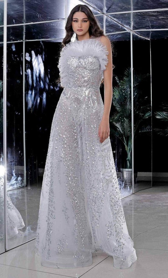 MNM COUTURE K3983 - Feather Neckline Prom Dress