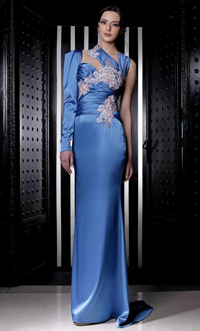 MNM COUTURE K3986 - Asymmetrical Neckline Prom Dress Prom Dresses 0 / Royal Blue