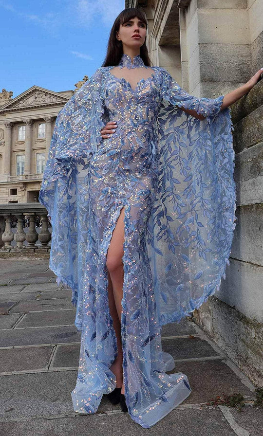 MNM Couture K4012 - Leaf Mesh Cape Evening Dress