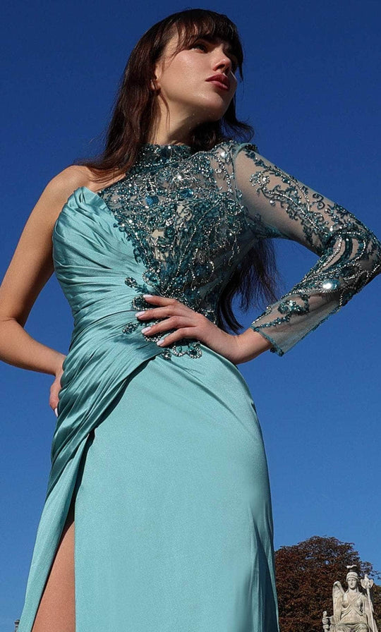 MNM Couture K4017 - One-Shoulder Embellished Bodice Evening Gown