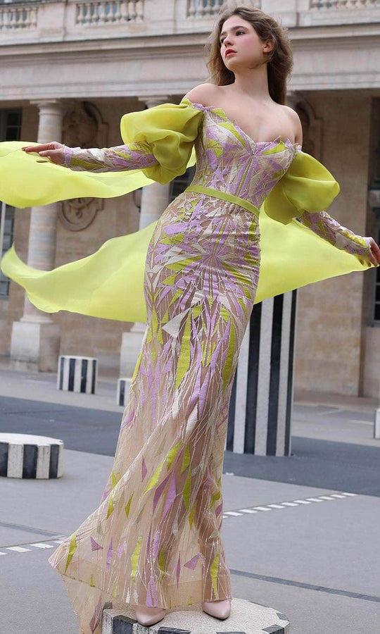 MNM Couture K4076 - Off Shoulder Evening Gown with Cape