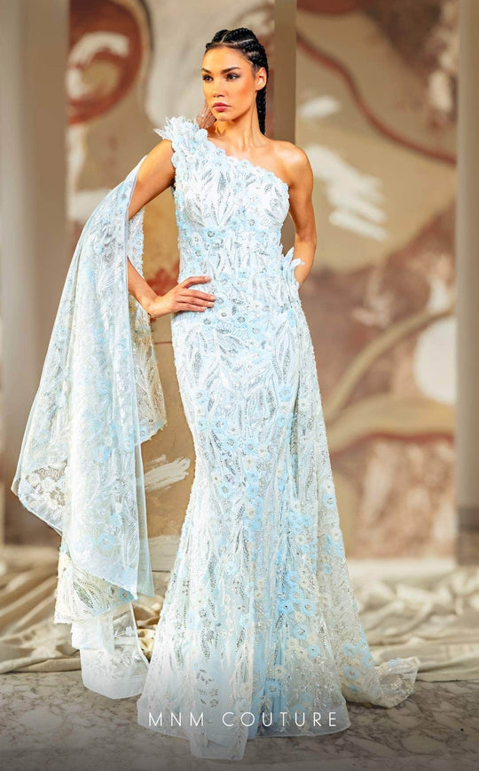 MNM Couture K4173 - One Shoulder Floral Appliqued Evening Gown