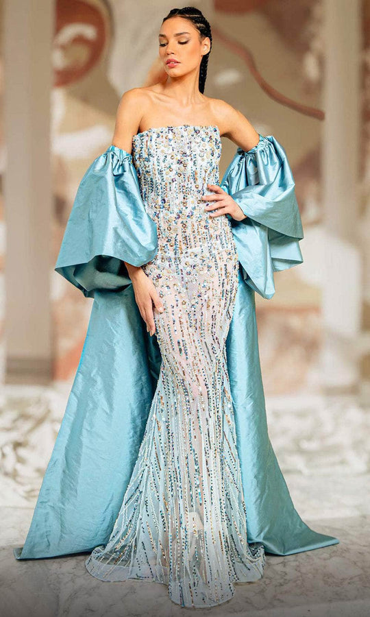 MNM Couture K4174A - Strapless Multi-Color Beaded Evening Gown