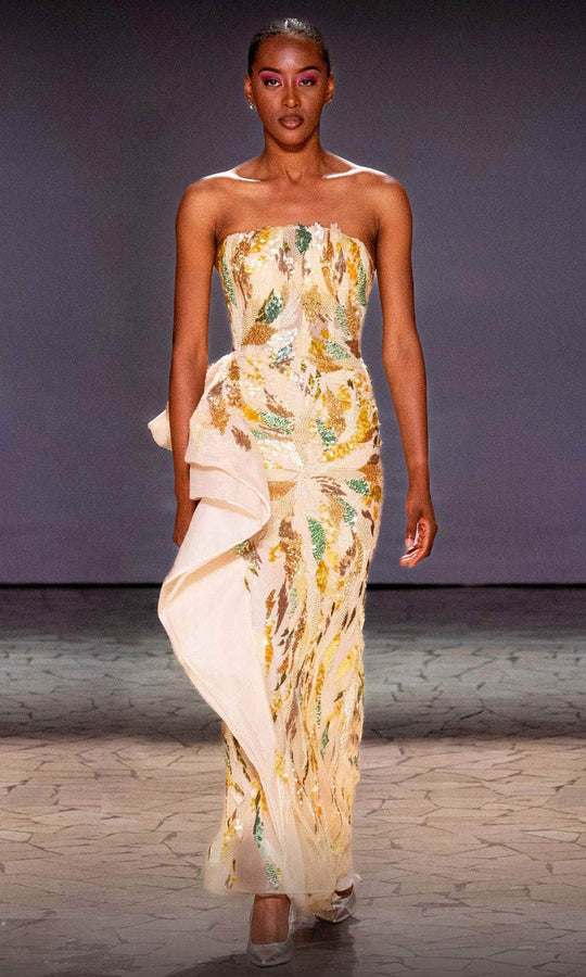 MNM Couture K4190 - Ruffle Accent Straight Neck Evening Gown