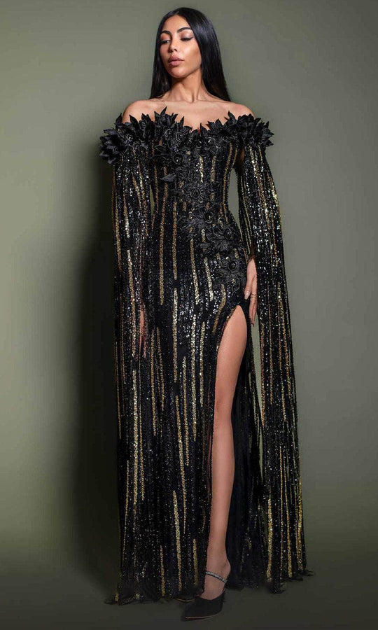 MNM Couture K4191 - Applique Off Shoulder Evening Dress