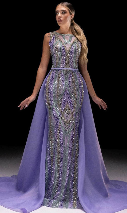 MNM Couture K4220 - Bateau Beaded Gown with Overskirt