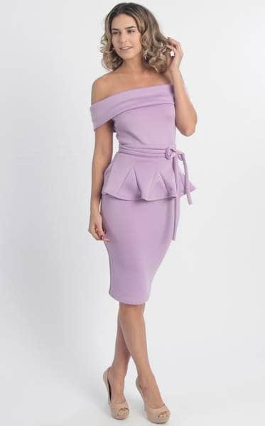 MNM Couture - L0003 Peplum Knee-Length Formal Dress Cocktail Dresses L / Purple