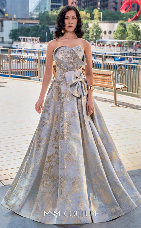 MNM Couture M0082 Metallic Brocade Strapless Dress