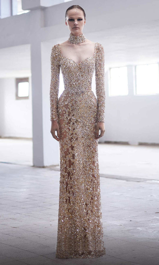 MNM Couture M1017 - Illusion Beaded Sheath Evening Gown