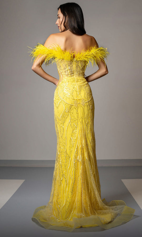 MNM Couture M1048 Feather Embellished Dress