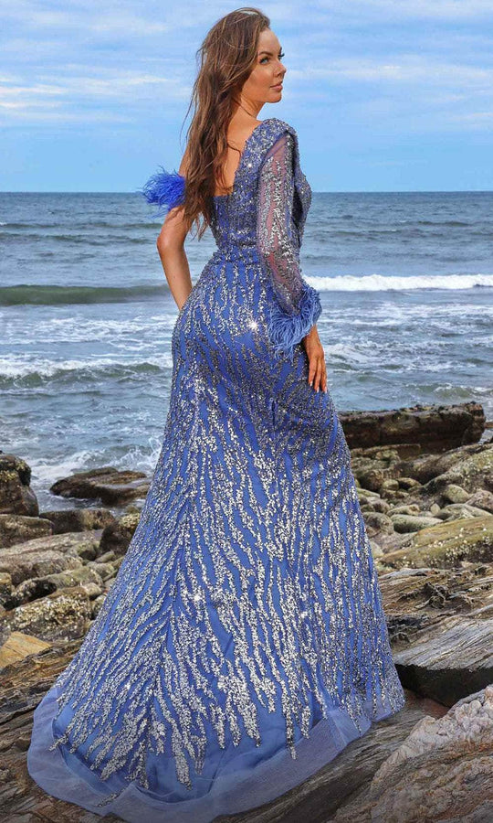 MNM Couture M1057 - Feather Trimmed Evening Gown