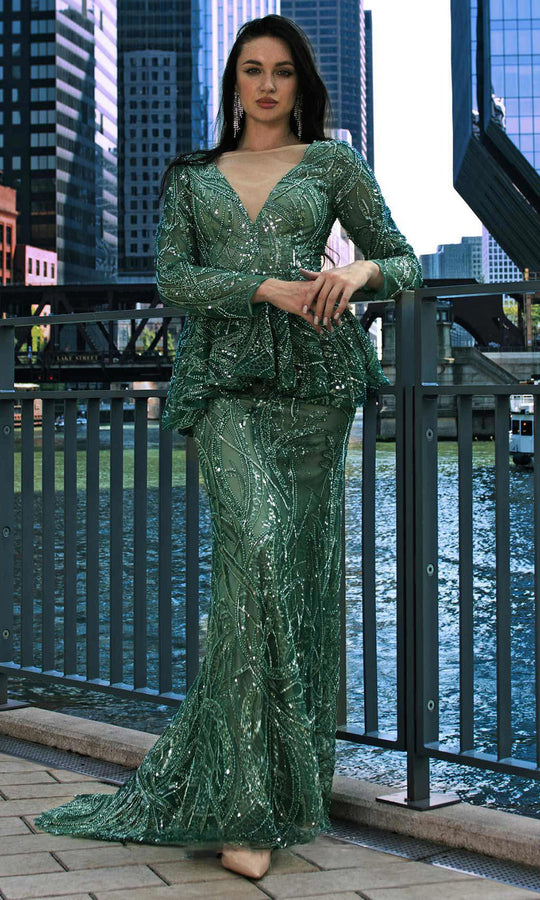 MNM Couture M1140 Peplum Beaded Dress