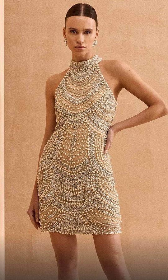 MNM Couture M1143 - Beaded Halter Cocktail Dress