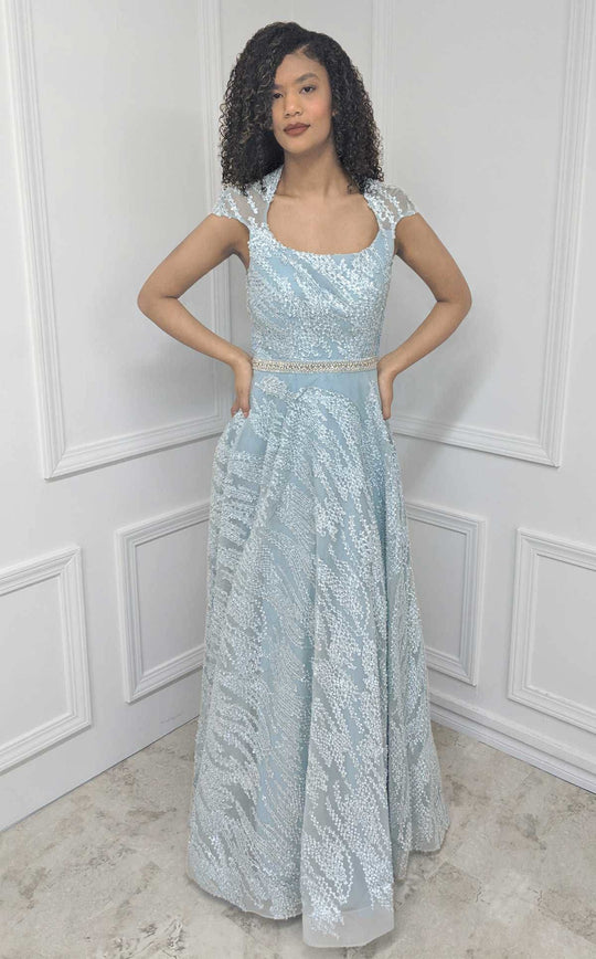 MNM Couture M1807 - Sparkly Queen Anne Neckline Gown