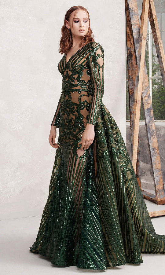 MNM COUTURE N0270 - Long Sleeve Sparkling Sequin Evening Gown