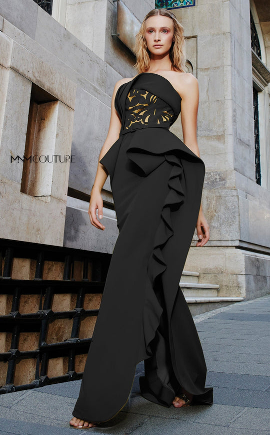 MNM Couture - N0297 Strapless Ruffled Jumpsuit with Slit