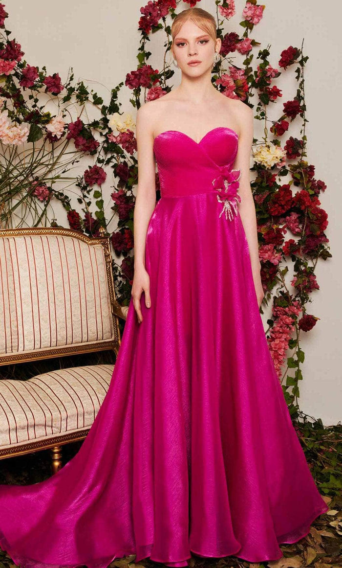 MNM Couture N0481 - Ruched Strapless Evening Gown Prom Dresses 4 / Fuchsia