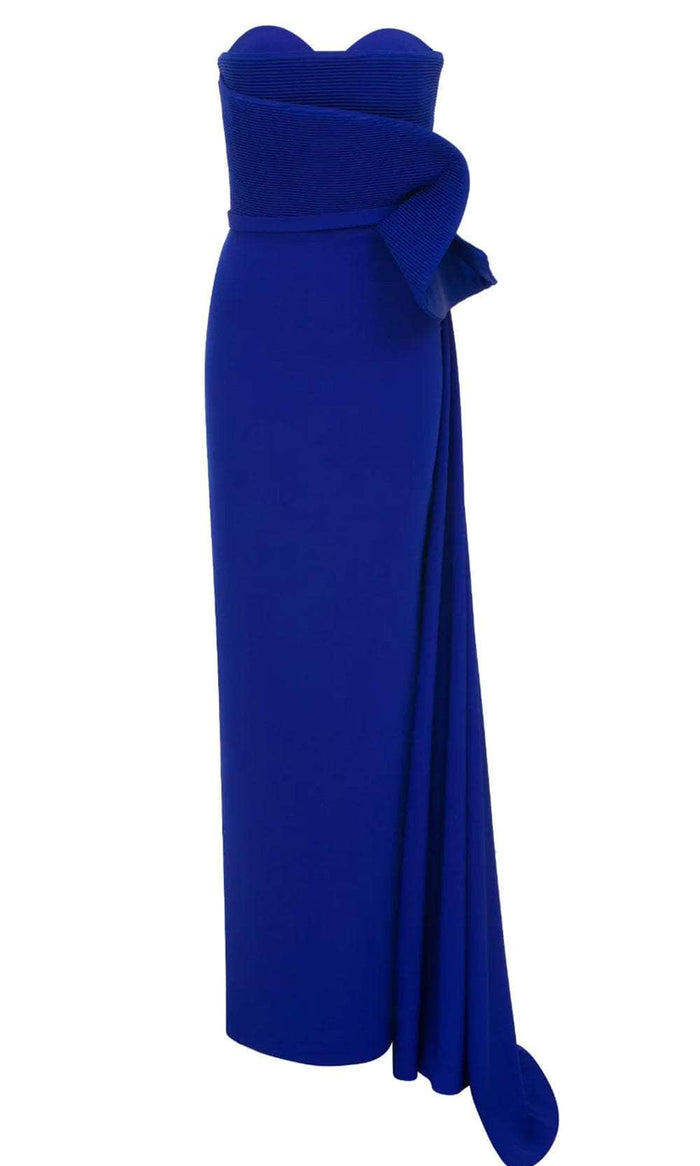 MNM Couture N0520A - Strapless 3D Drape Crepe Gown Prom Dresses 4 / Blue