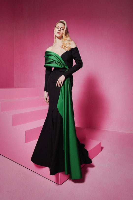 MNM Couture N0561 - Draped Off Shoulder Evening Dress