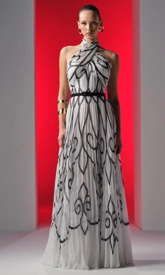 MNM Couture N0614 - Crisscross Halter Pleated Evening Gown