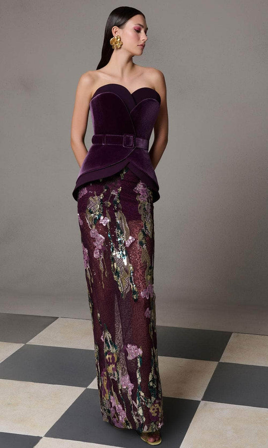MNM Couture N0620 - Strapless Peplum Sequin Embroidered Gown