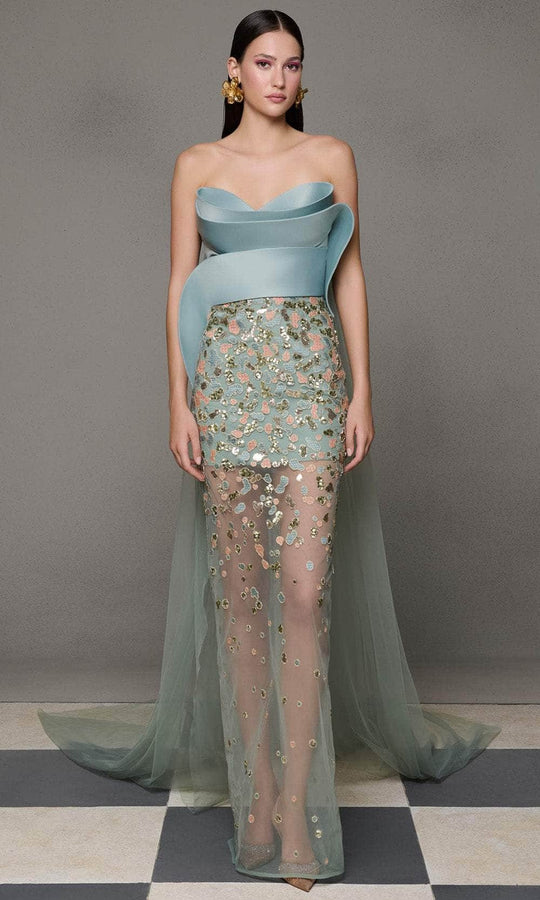 MNM Couture N0625 - Strapless Sculpted Bodice Column Gown
