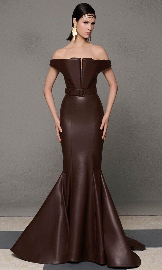 MNM Couture N0630 - Off Shoulder Mermaid Gown with Belt