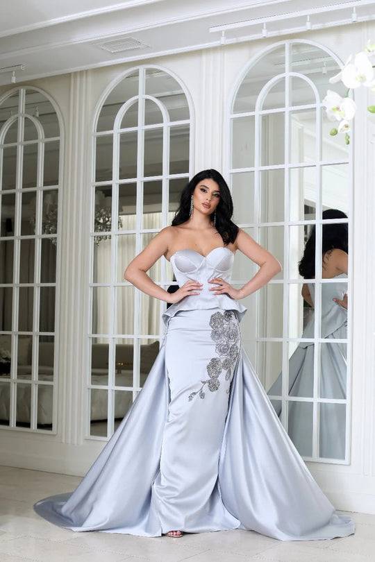 MNM Couture N0648 - Strapless Column Gown with Overskirt