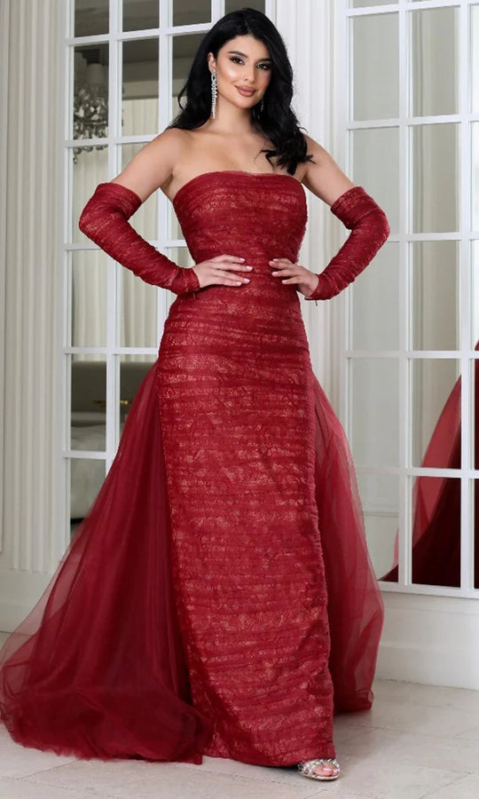 MNM Couture N0656 - Lace Sweetheart Column Gown with Overskirt