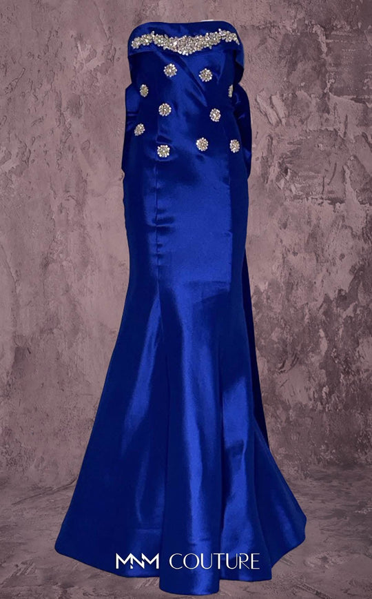 MNM COUTURE Q5574 - Bow Train Straight Neck Evening Gown