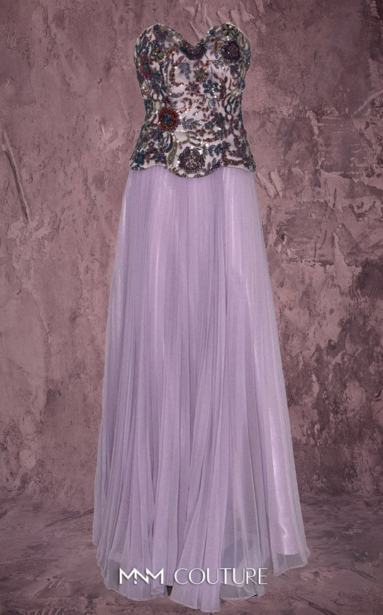 MNM COUTURE Q7778 - Floral Beaded Pleated A-Line Dress