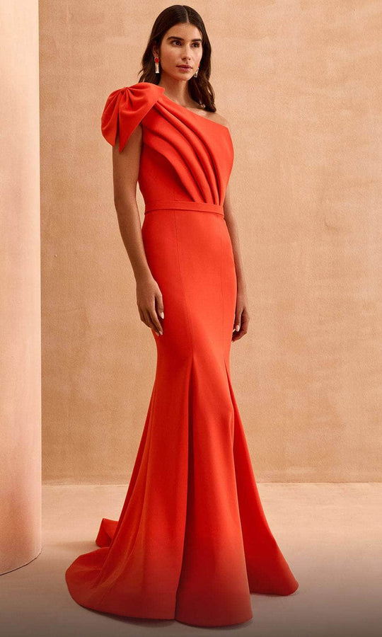 MNM Couture V07402 - Bow Detailed One Shoulder Evening Gown