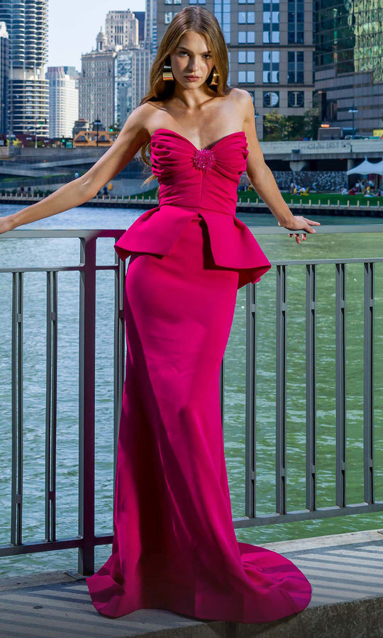 MNM COUTURE V07570 - Strapless Peplum Sheath Evening Gown