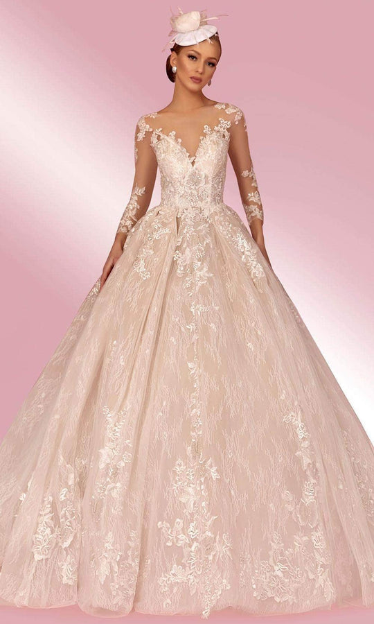 MNM Couture W2105 - Illusion Long Sleeve A-Line Dress