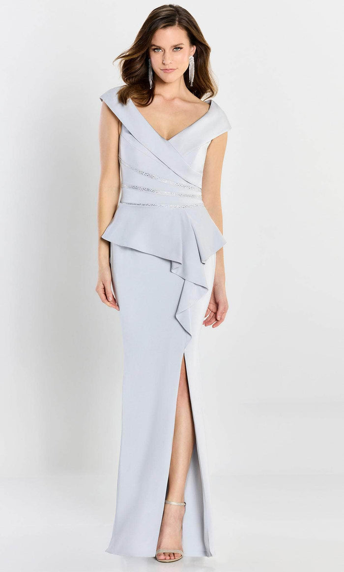 Montage by Mon Cheri M2209 - Peplum V Neck Minimalist Gown Special Occasion Dress 4 / Ice Gray