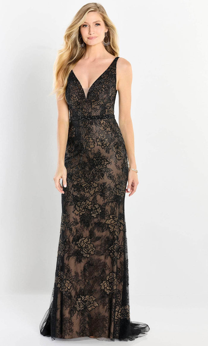 Montage by Mon Cheri M2212 - Lace Mesh Sleeveless Floral Dress Special Occasion Dress 4 / Blk/Nude