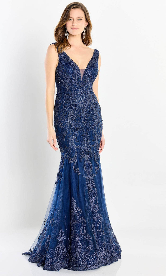 Montage by Mon Cheri M2213 - Sleeveless Detailed Trumpet Gown Special Occasion Dress 4 / Navy