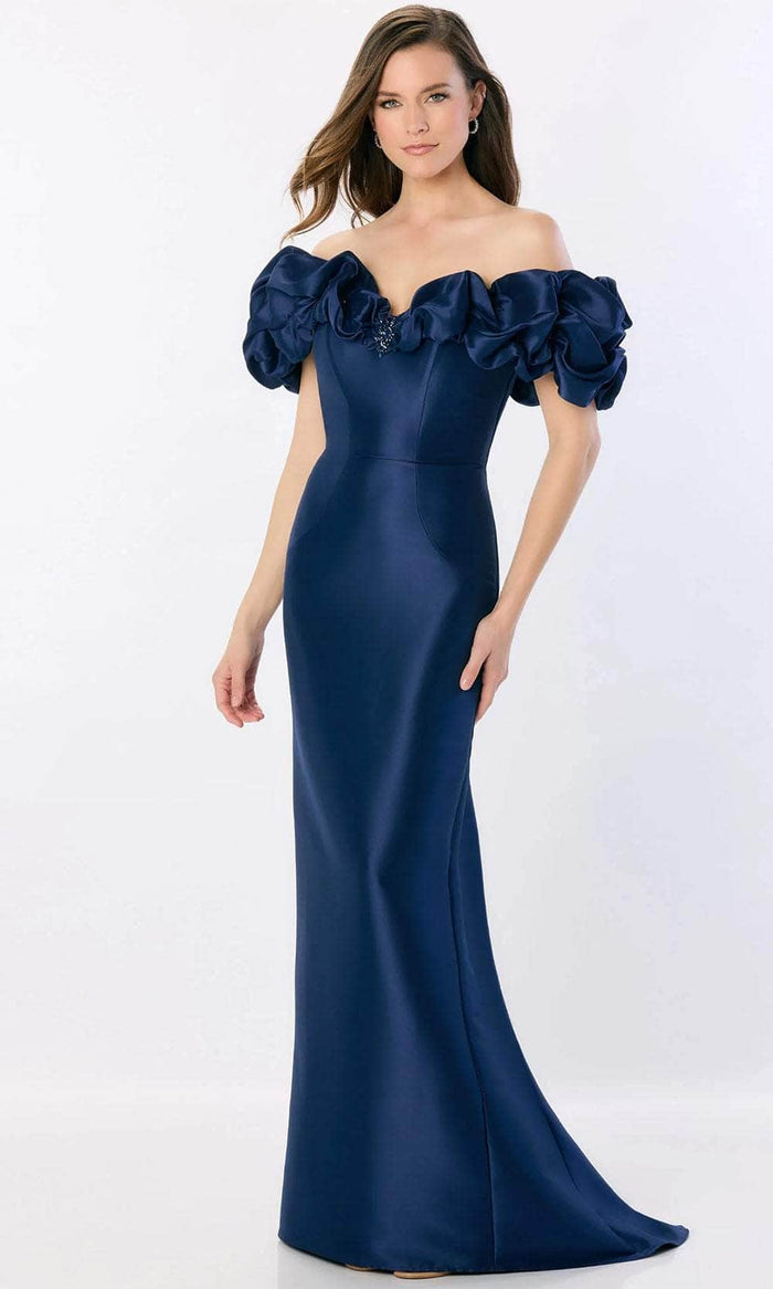 Montage by Mon Cheri M2233 - Off-Shoulder Fitted Bodice Prom Gown Prom Dresses 4 / Navy Blue