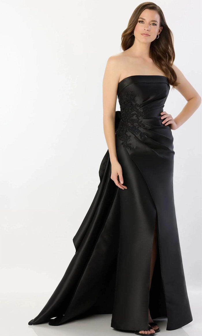 Montage by Mon Cheri M2235 - Lace Appliques Detachable Train Prom Gown Prom Dresses 4 / Black